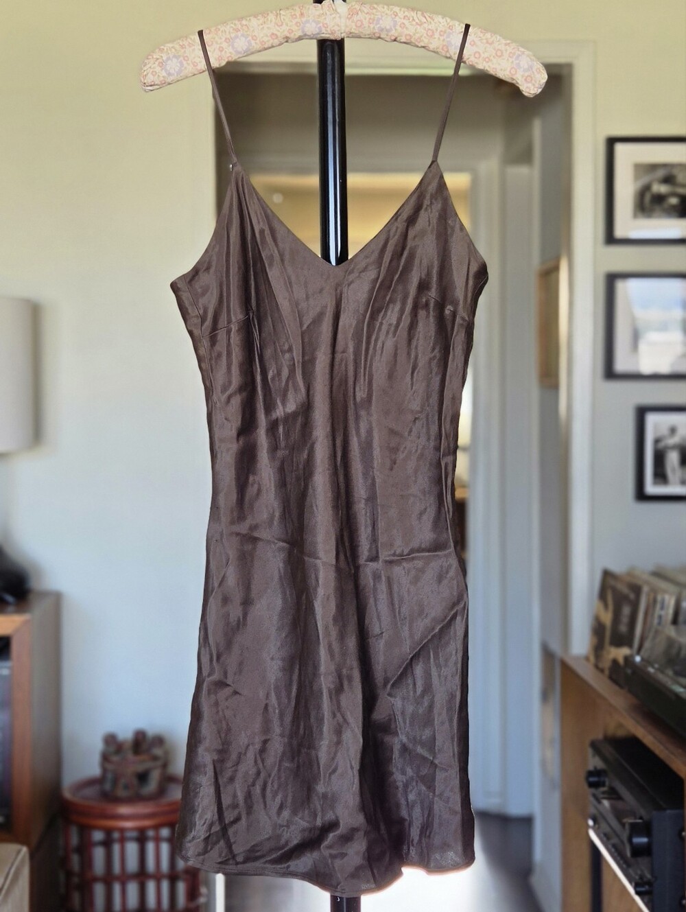 De Rococo Chocolate Brown Satin Slip Mini Dress
